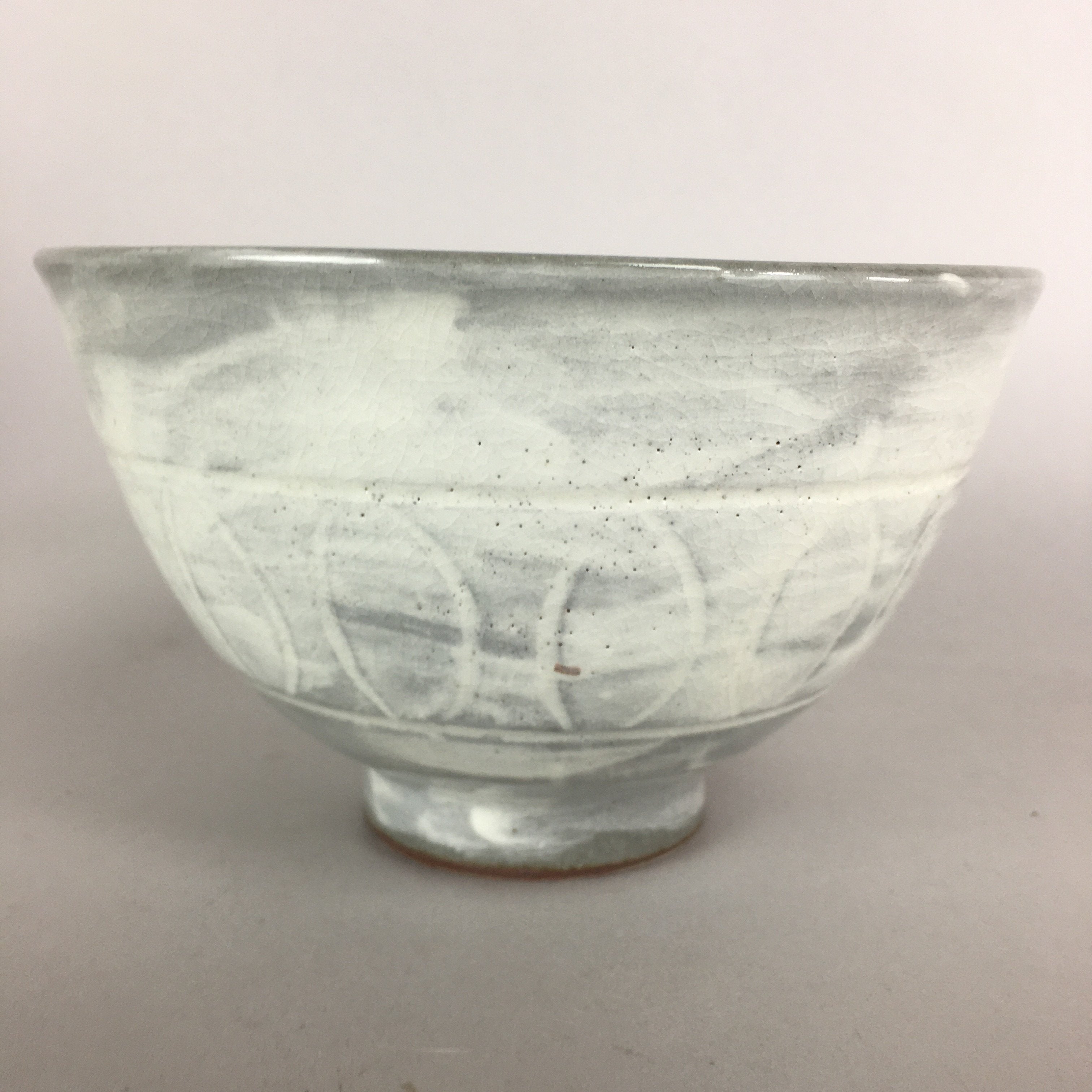 Japanese Ceramic Rice Bowl Vtg Chawan Pottery Gray White Yakimono Donburi PP485