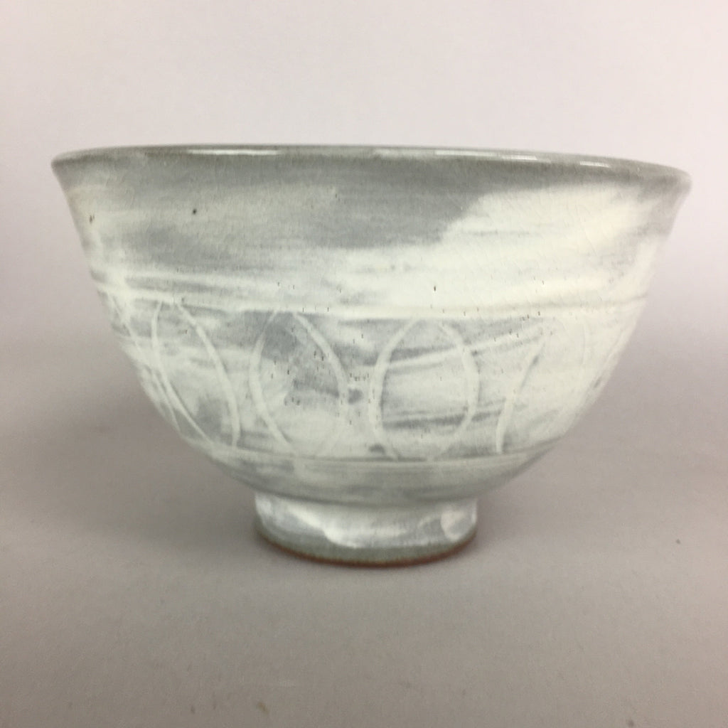 Japanese Ceramic Rice Bowl Vtg Chawan Pottery Gray White Yakimono Donburi PP485