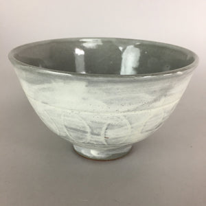 Japanese Ceramic Rice Bowl Vtg Chawan Pottery Gray White Yakimono Donburi PP485