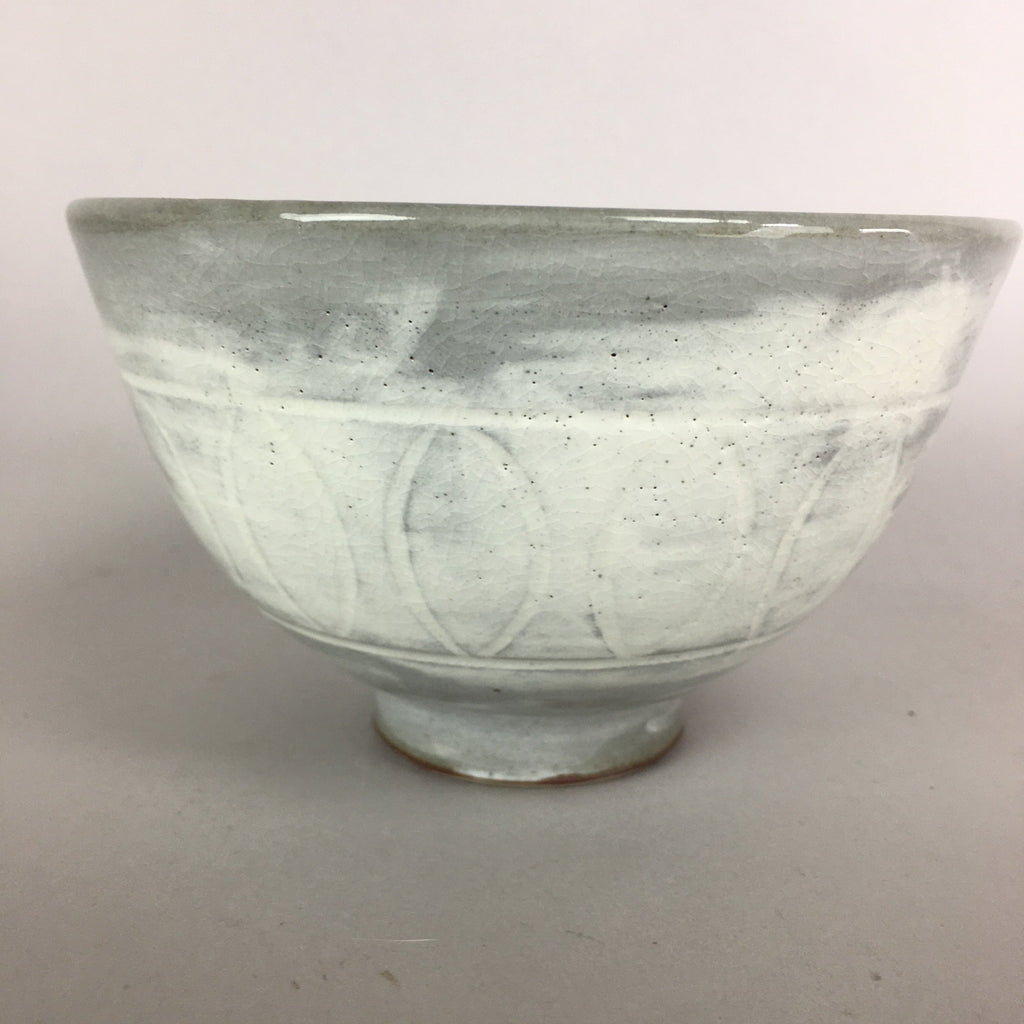 Japanese Ceramic Rice Bowl Vtg Chawan Pottery Gray White Yakimono Donburi PP486