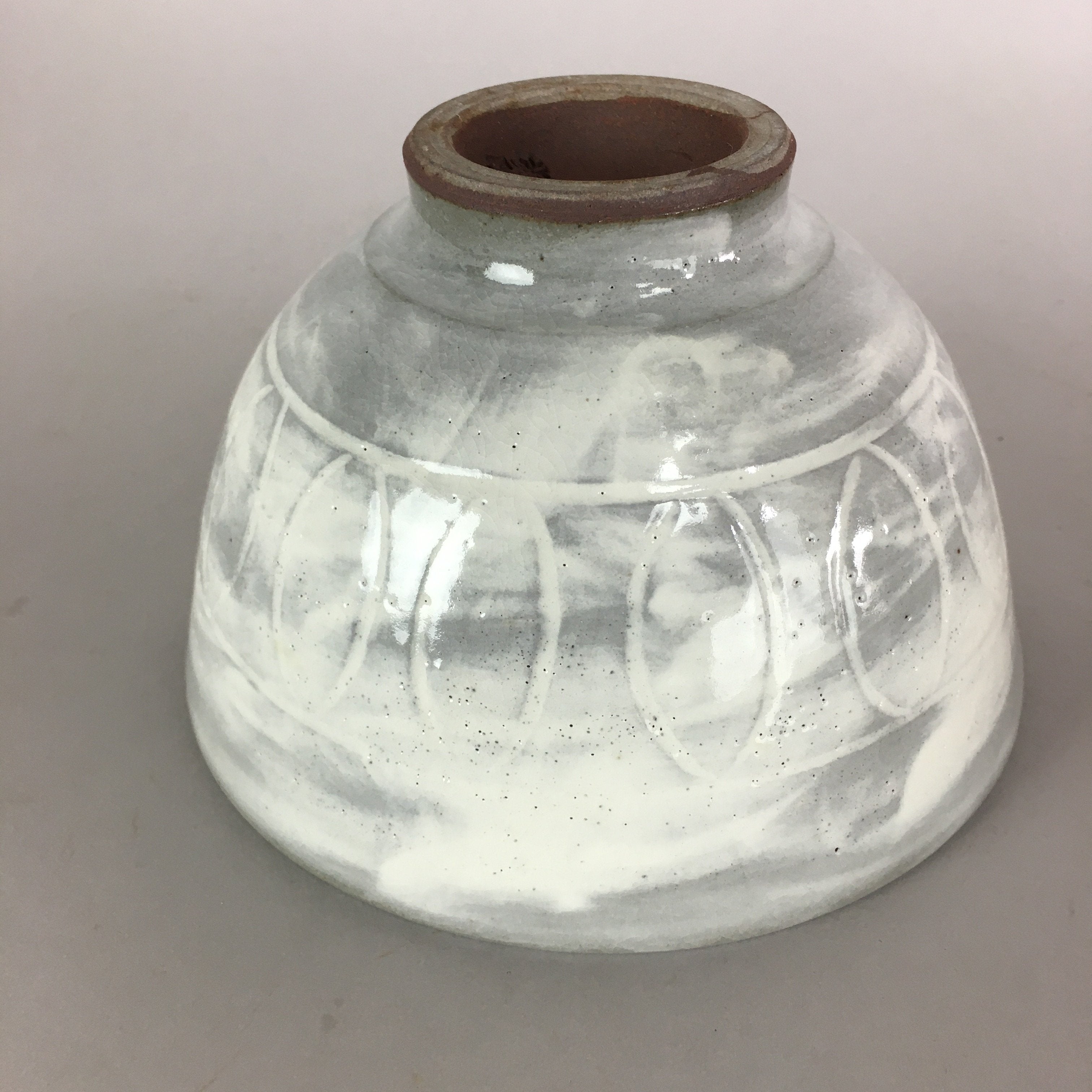 Japanese Ceramic Rice Bowl Vtg Chawan Pottery Gray White Yakimono Donburi PP486