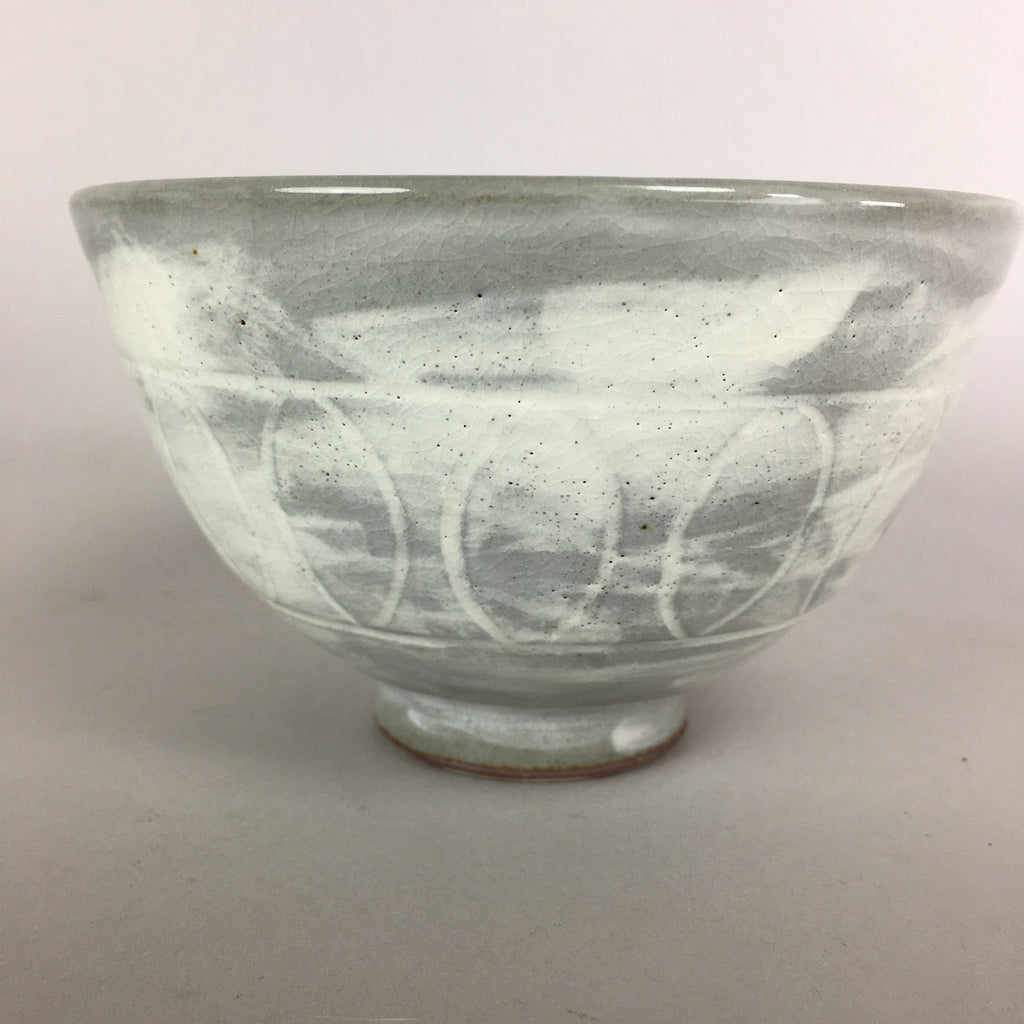 Japanese Ceramic Rice Bowl Vtg Chawan Pottery Gray White Yakimono Donburi PP486