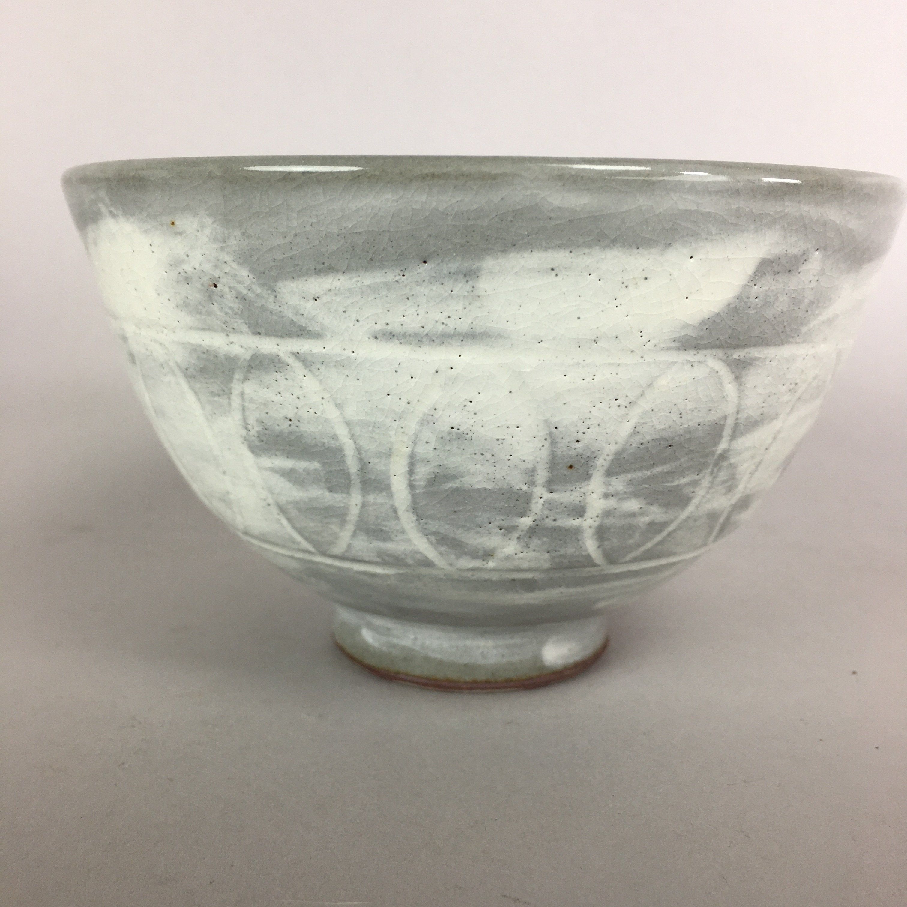 Japanese Ceramic Rice Bowl Vtg Chawan Pottery Gray White Yakimono Donburi PP486