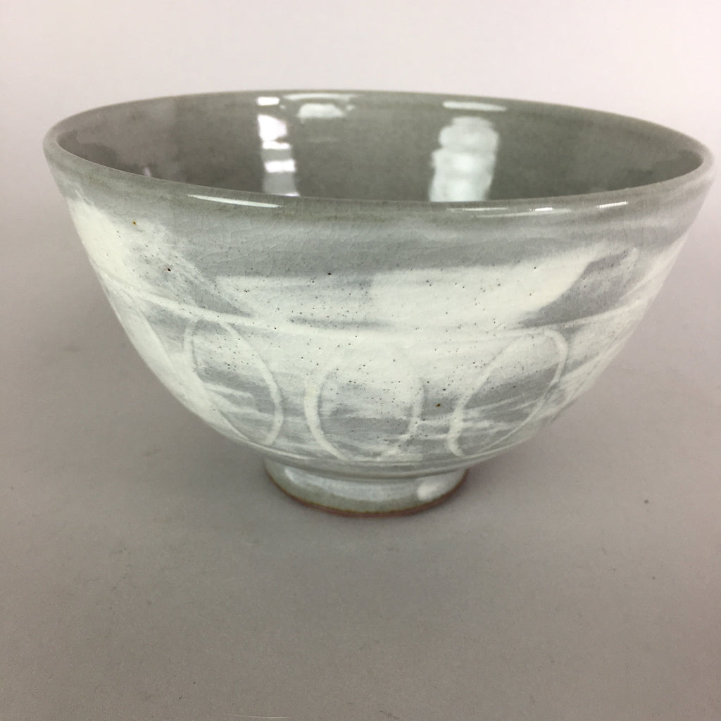 Japanese Ceramic Rice Bowl Vtg Chawan Pottery Gray White Yakimono Donburi PP486