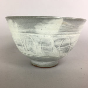 Japanese Ceramic Rice Bowl Vtg Chawan Pottery Gray White Yakimono Donburi PP487