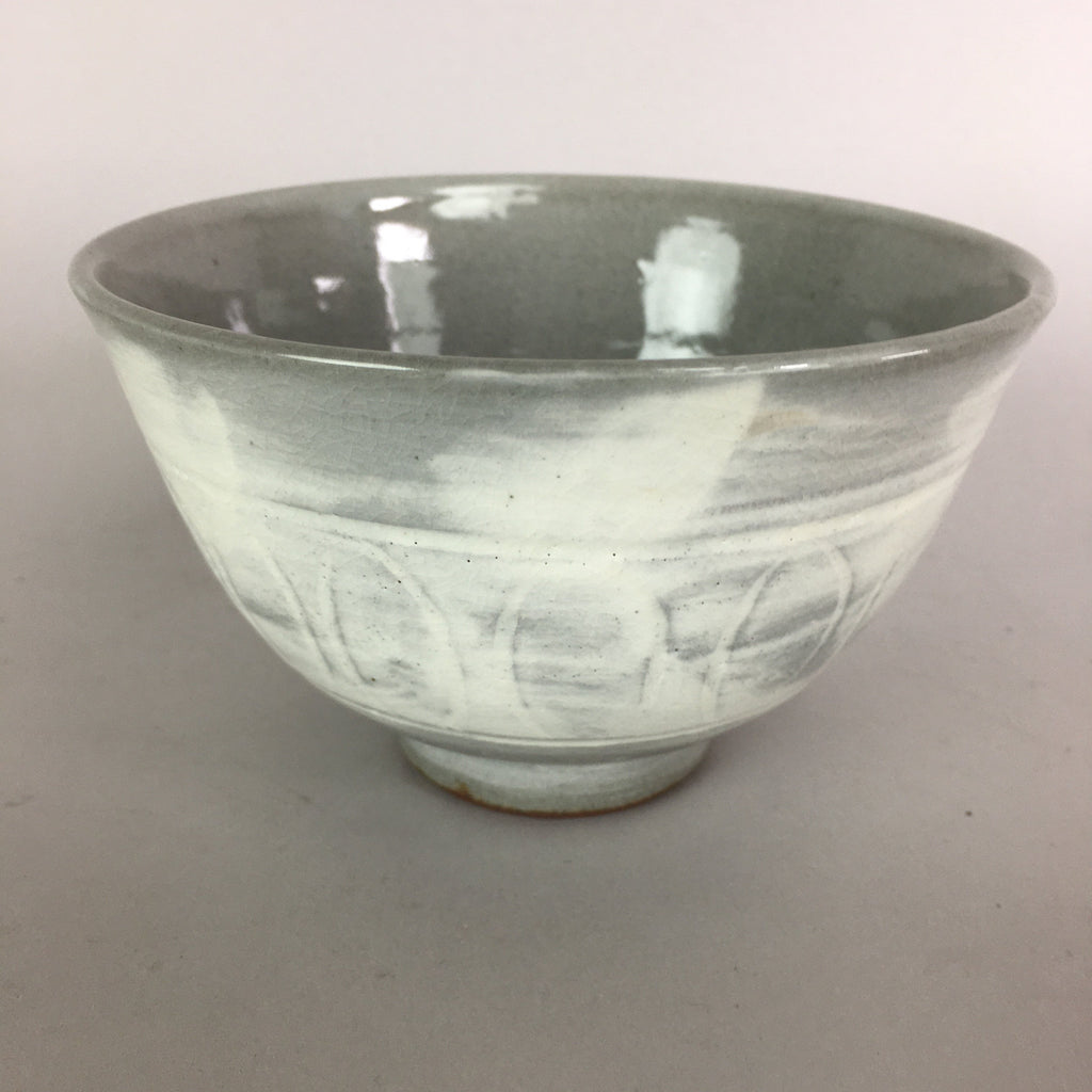 Japanese Ceramic Rice Bowl Vtg Chawan Pottery Gray White Yakimono Donburi PP487