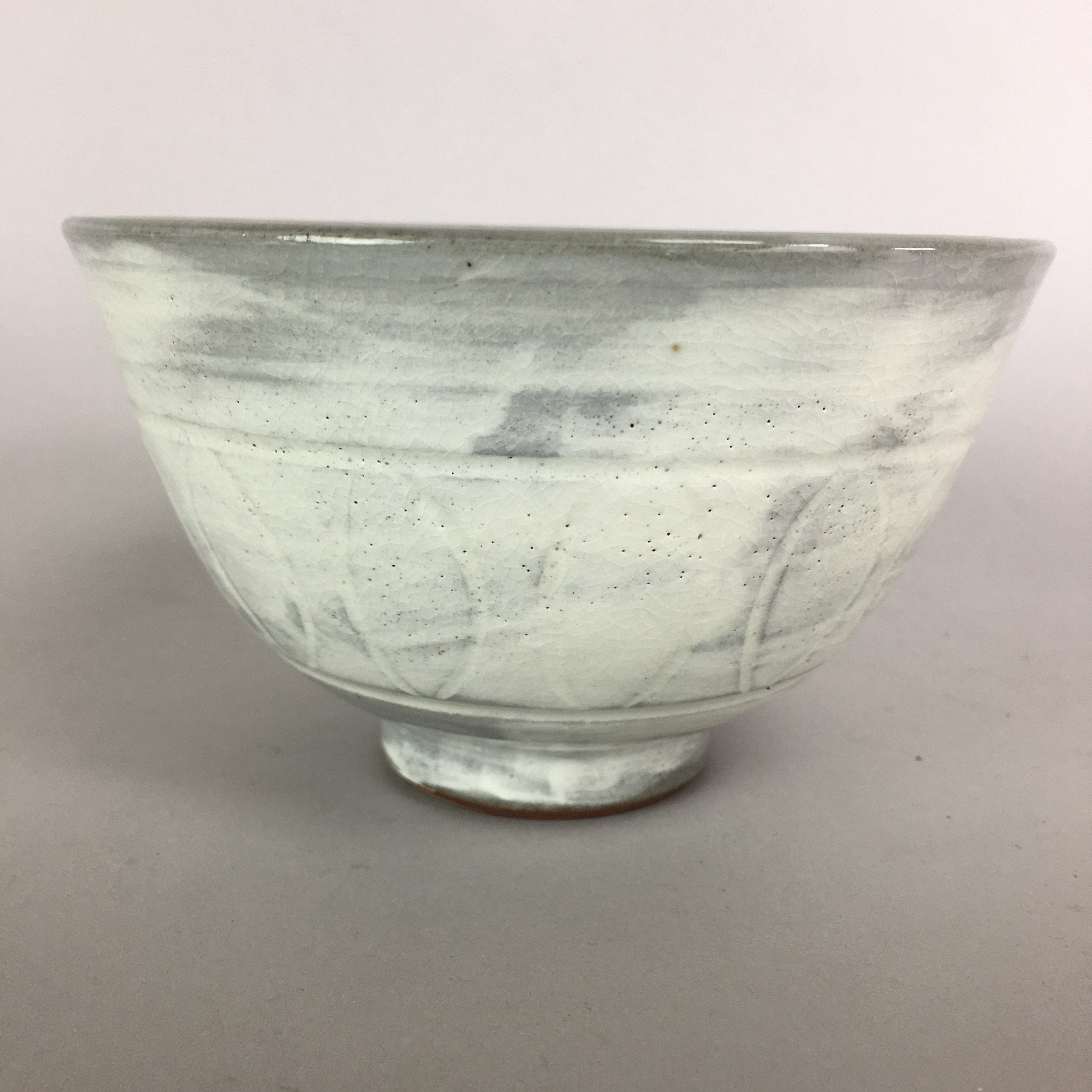 Japanese Ceramic Rice Bowl Vtg Chawan Pottery Gray White Yakimono Donburi PP488