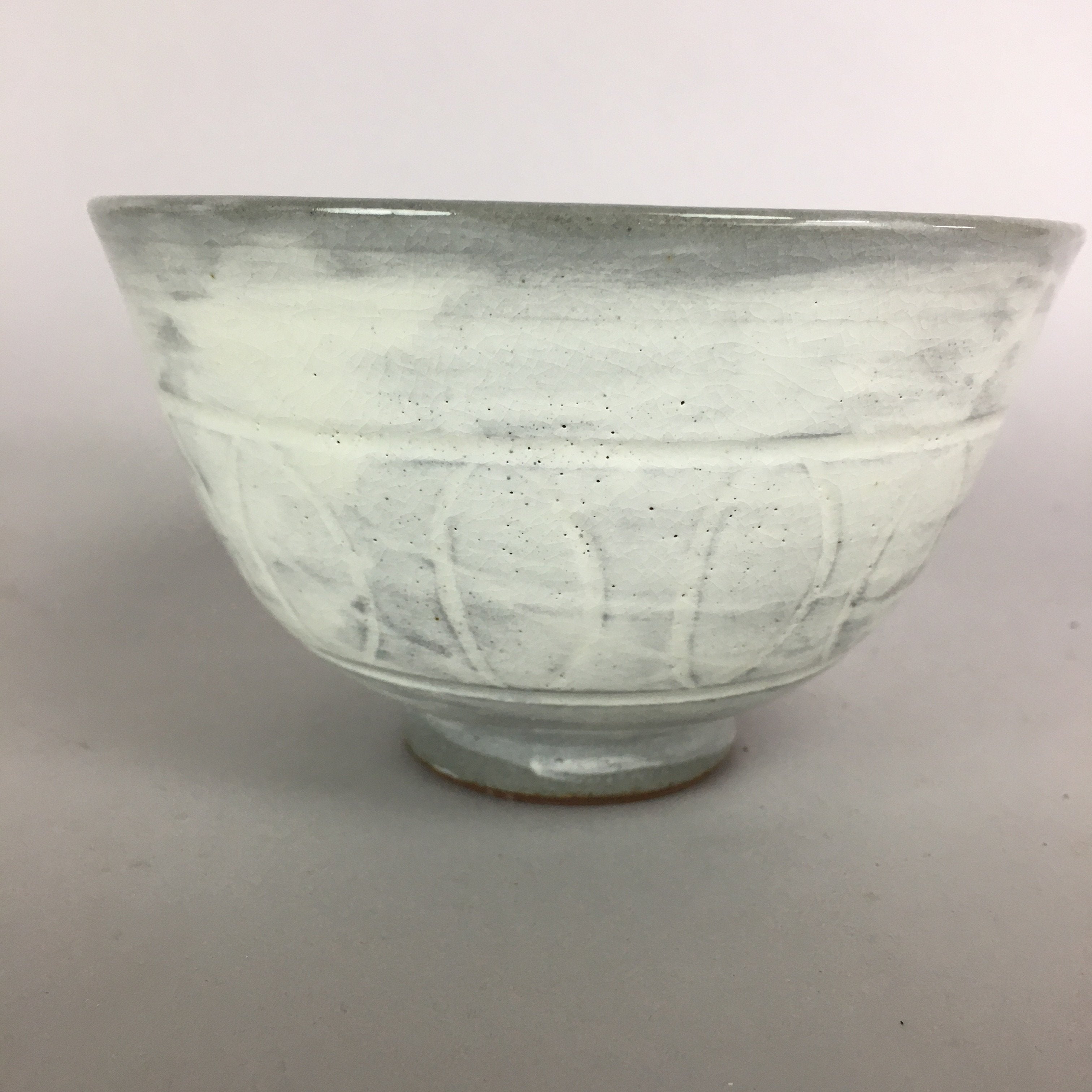 Japanese Ceramic Rice Bowl Vtg Chawan Pottery Gray White Yakimono Donburi PP488