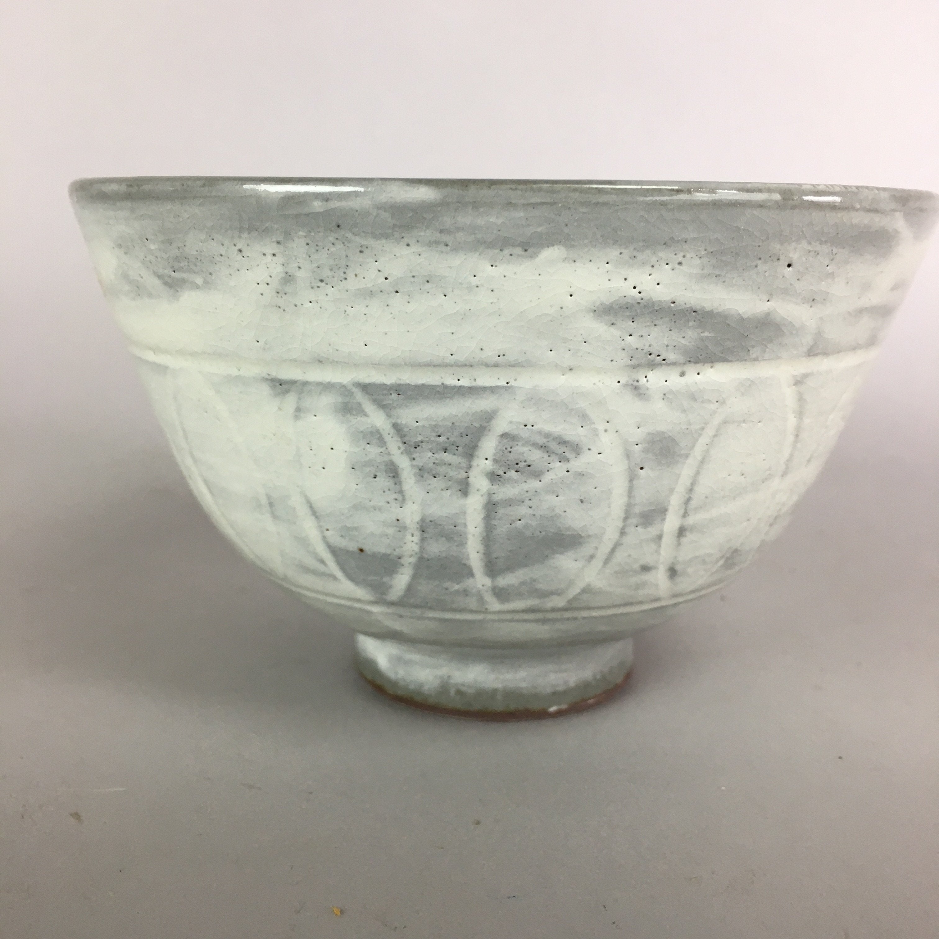 Japanese Ceramic Rice Bowl Vtg Chawan Pottery Gray White Yakimono Donburi PP489
