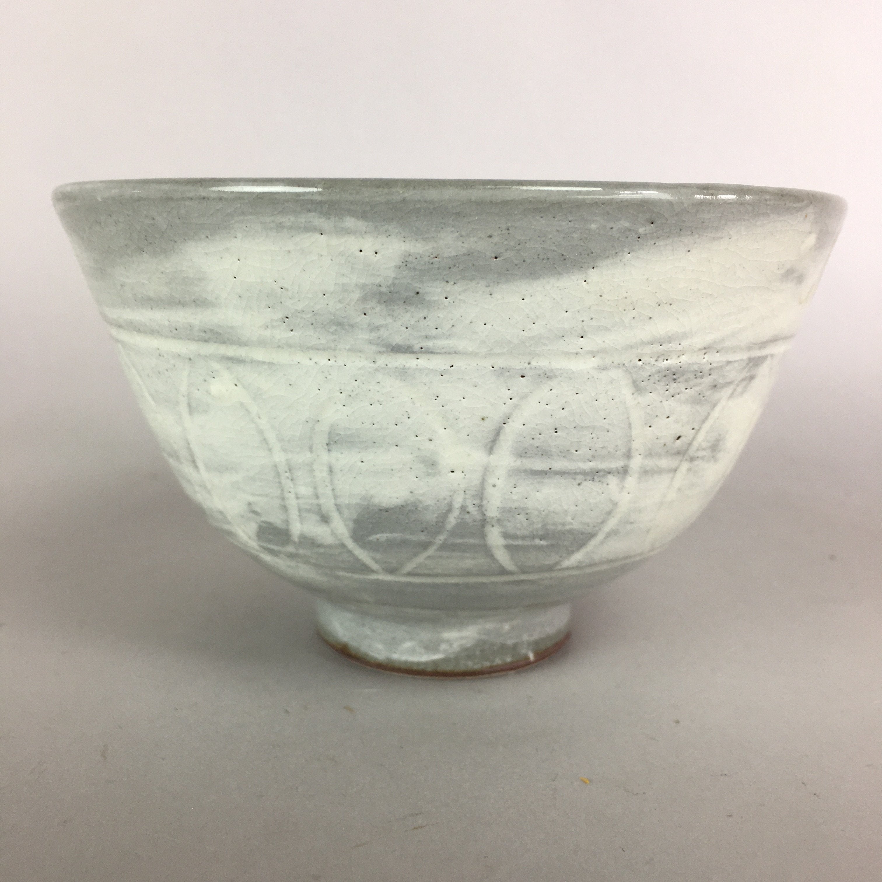Japanese Ceramic Rice Bowl Vtg Chawan Pottery Gray White Yakimono Donburi PP489