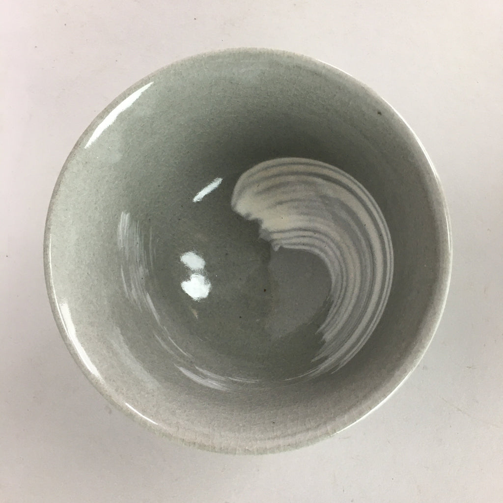 Japanese Ceramic Rice Bowl Vtg Chawan Pottery Gray White Yakimono Donburi PP490