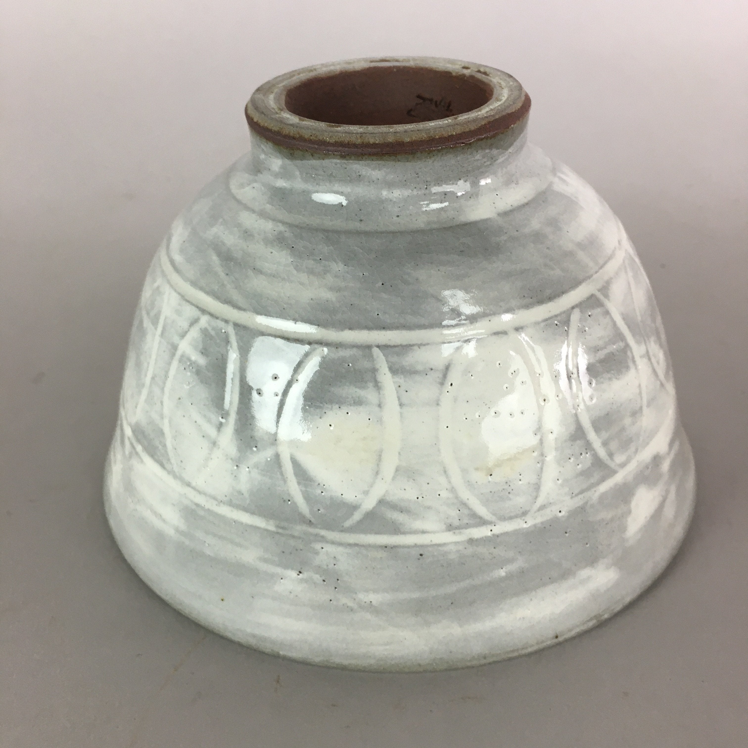 Japanese Ceramic Rice Bowl Vtg Chawan Pottery Gray White Yakimono Donburi PP490