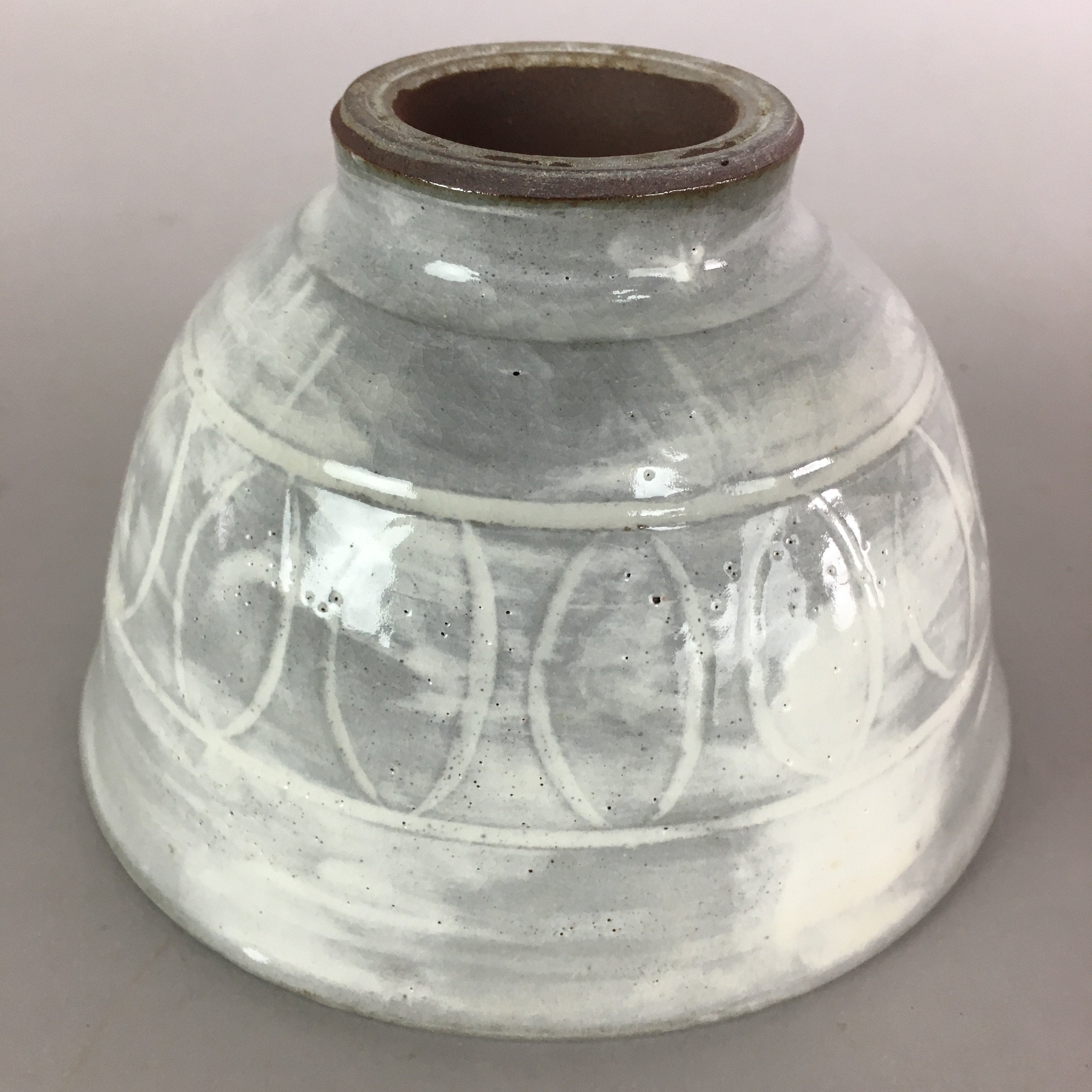 Japanese Ceramic Rice Bowl Vtg Chawan Pottery Gray White Yakimono Donburi PP490
