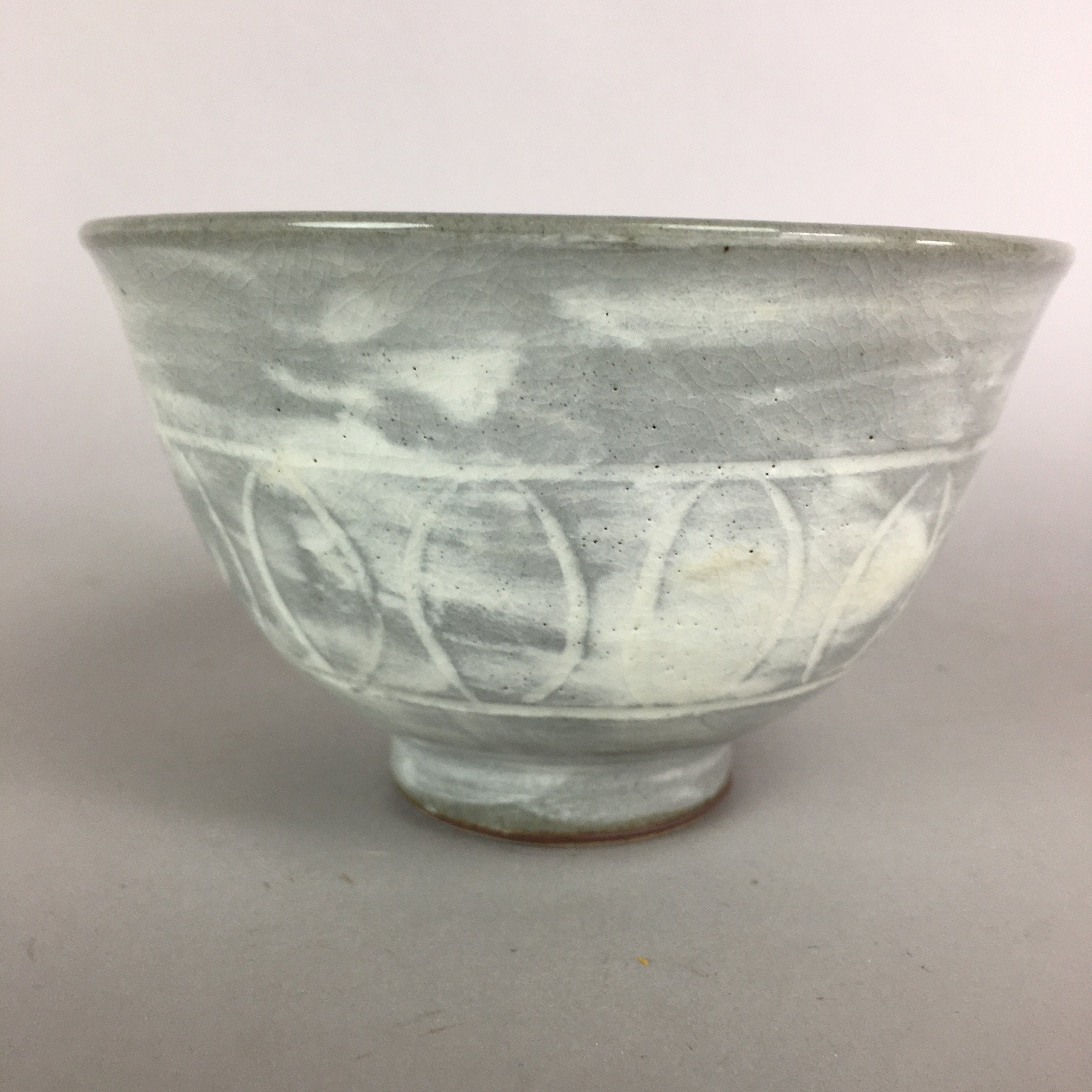 Japanese Ceramic Rice Bowl Vtg Chawan Pottery Gray White Yakimono Donburi PP490