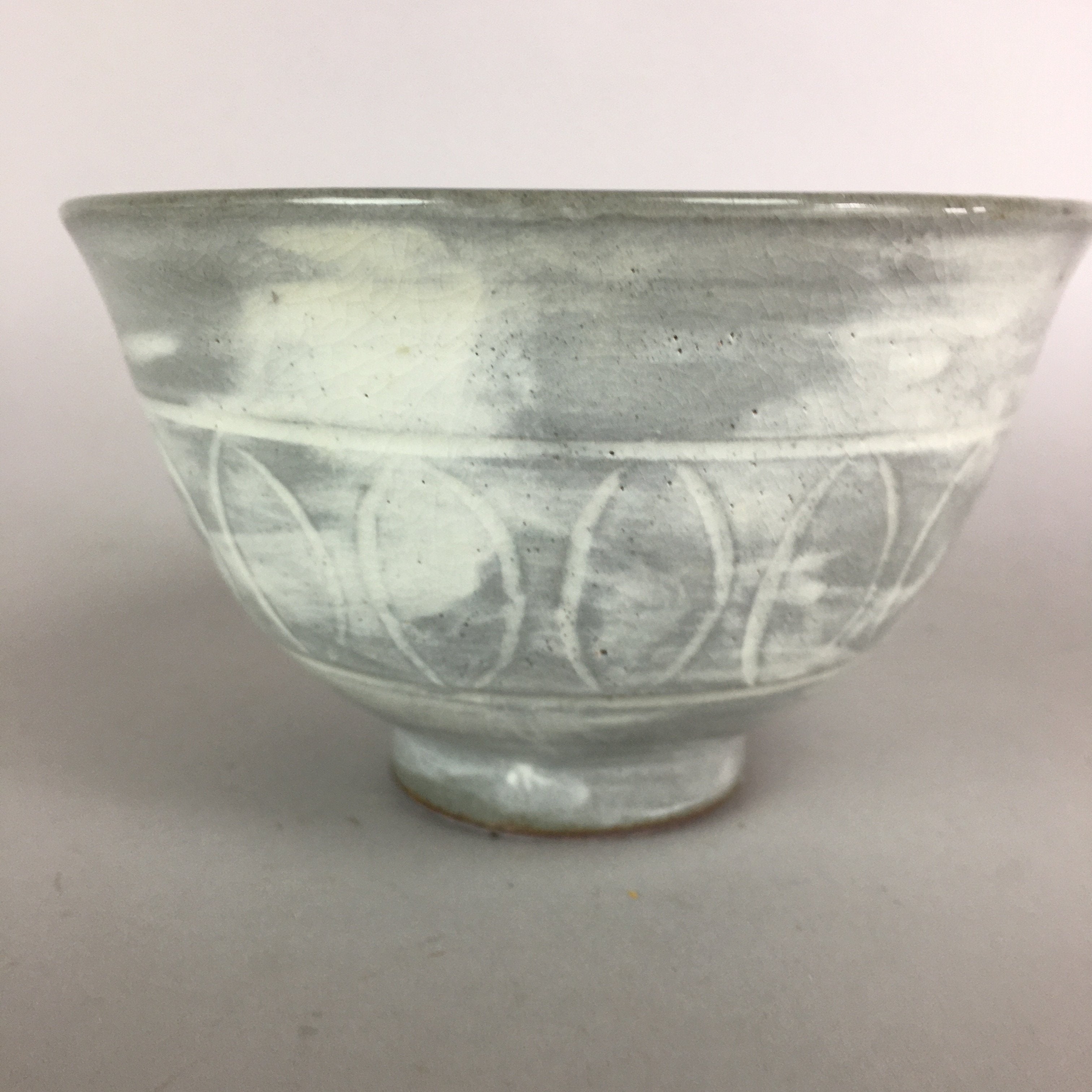 Japanese Ceramic Rice Bowl Vtg Chawan Pottery Gray White Yakimono Donburi PP490