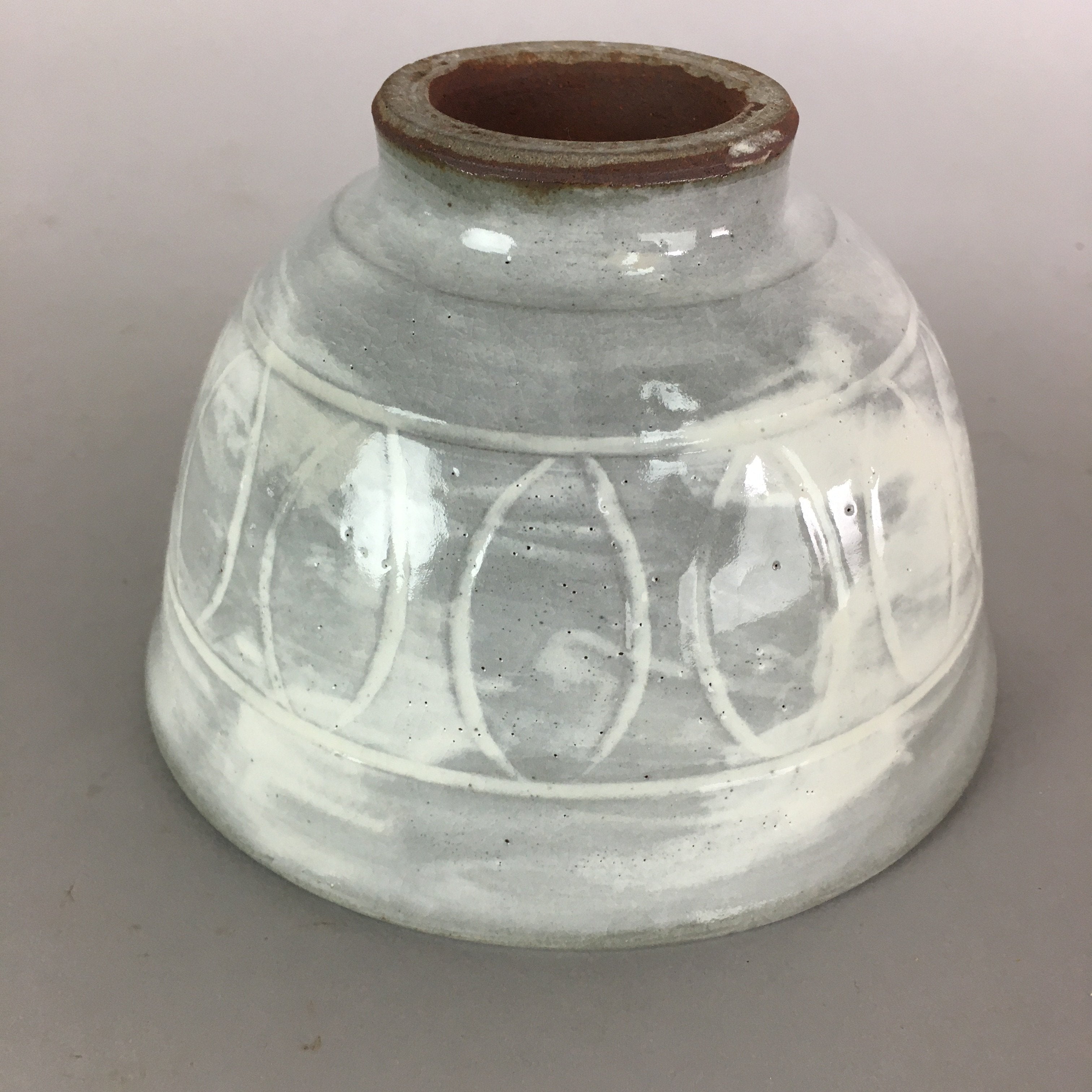 Japanese Ceramic Rice Bowl Vtg Chawan Pottery Gray White Yakimono Donburi PP491