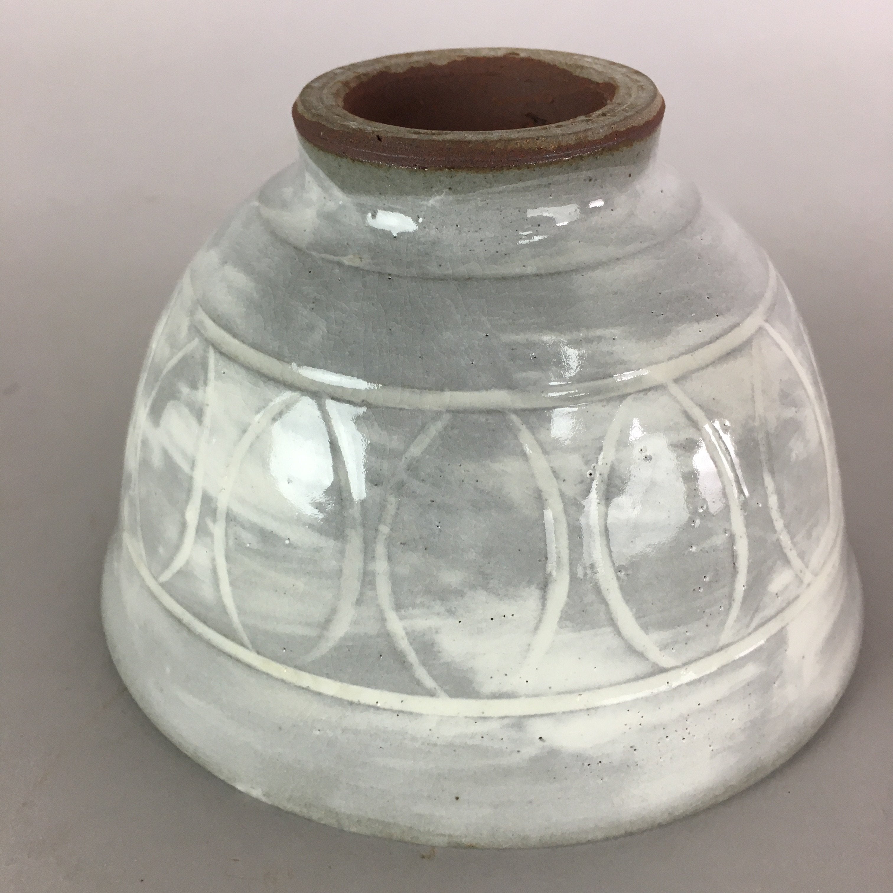 Japanese Ceramic Rice Bowl Vtg Chawan Pottery Gray White Yakimono Donburi PP491
