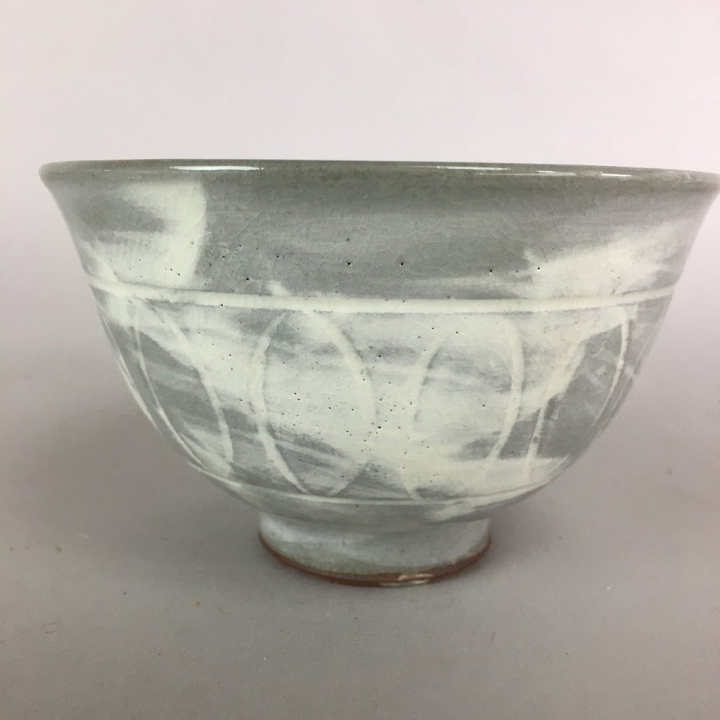 Japanese Ceramic Rice Bowl Vtg Chawan Pottery Gray White Yakimono Donburi PP491