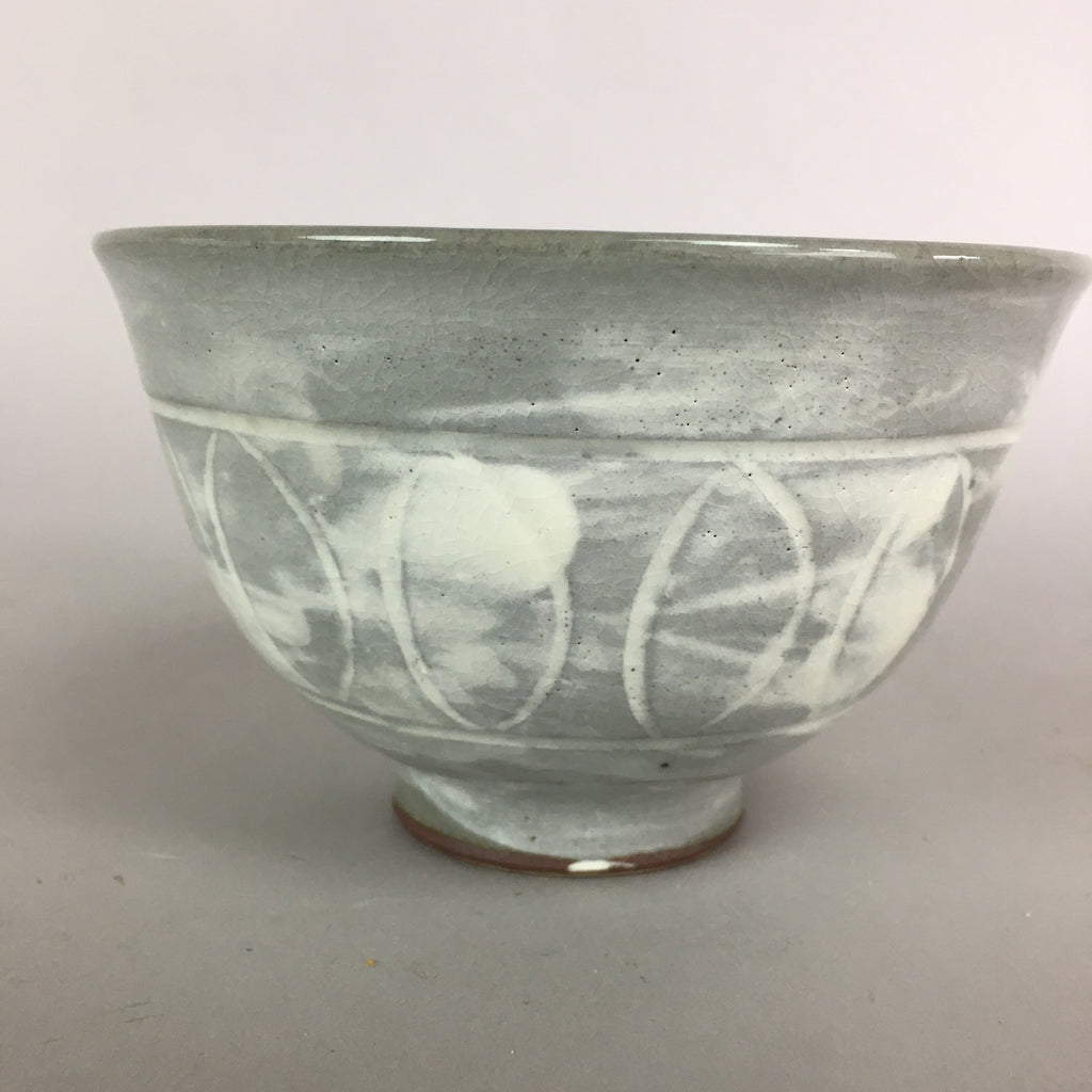 Japanese Ceramic Rice Bowl Vtg Chawan Pottery Gray White Yakimono Donburi PP491