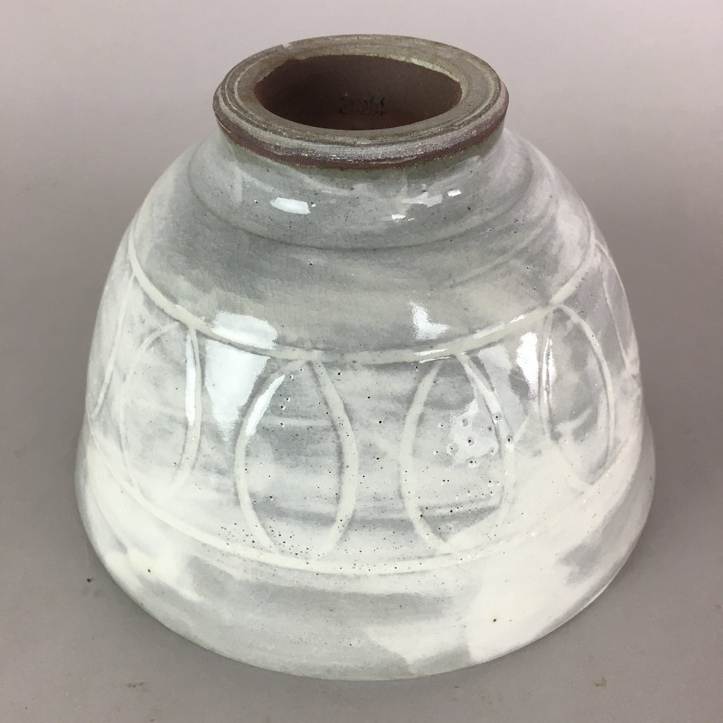 Japanese Ceramic Rice Bowl Vtg Chawan Pottery Gray White Yakimono Donburi PP492