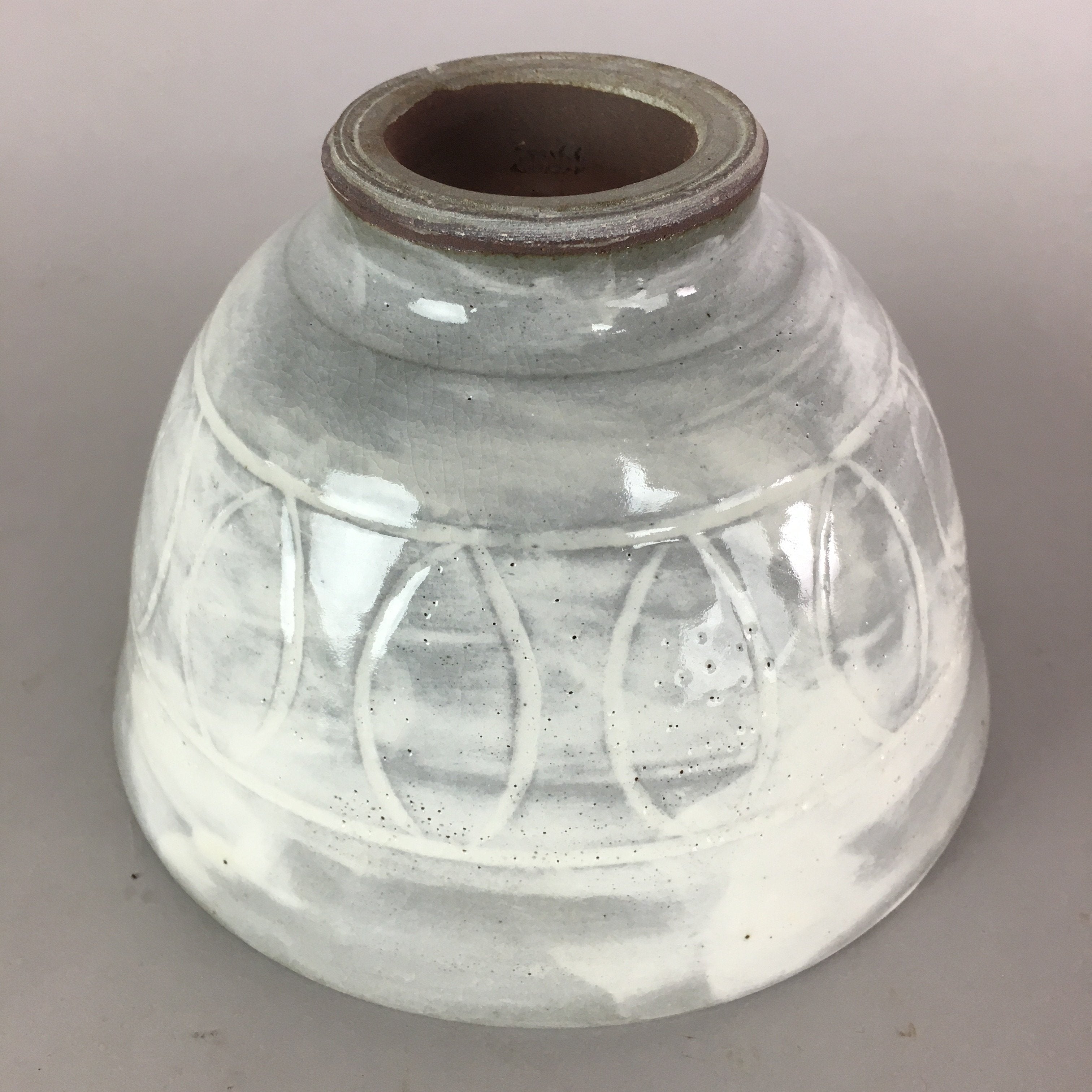 Japanese Ceramic Rice Bowl Vtg Chawan Pottery Gray White Yakimono Donburi PP492