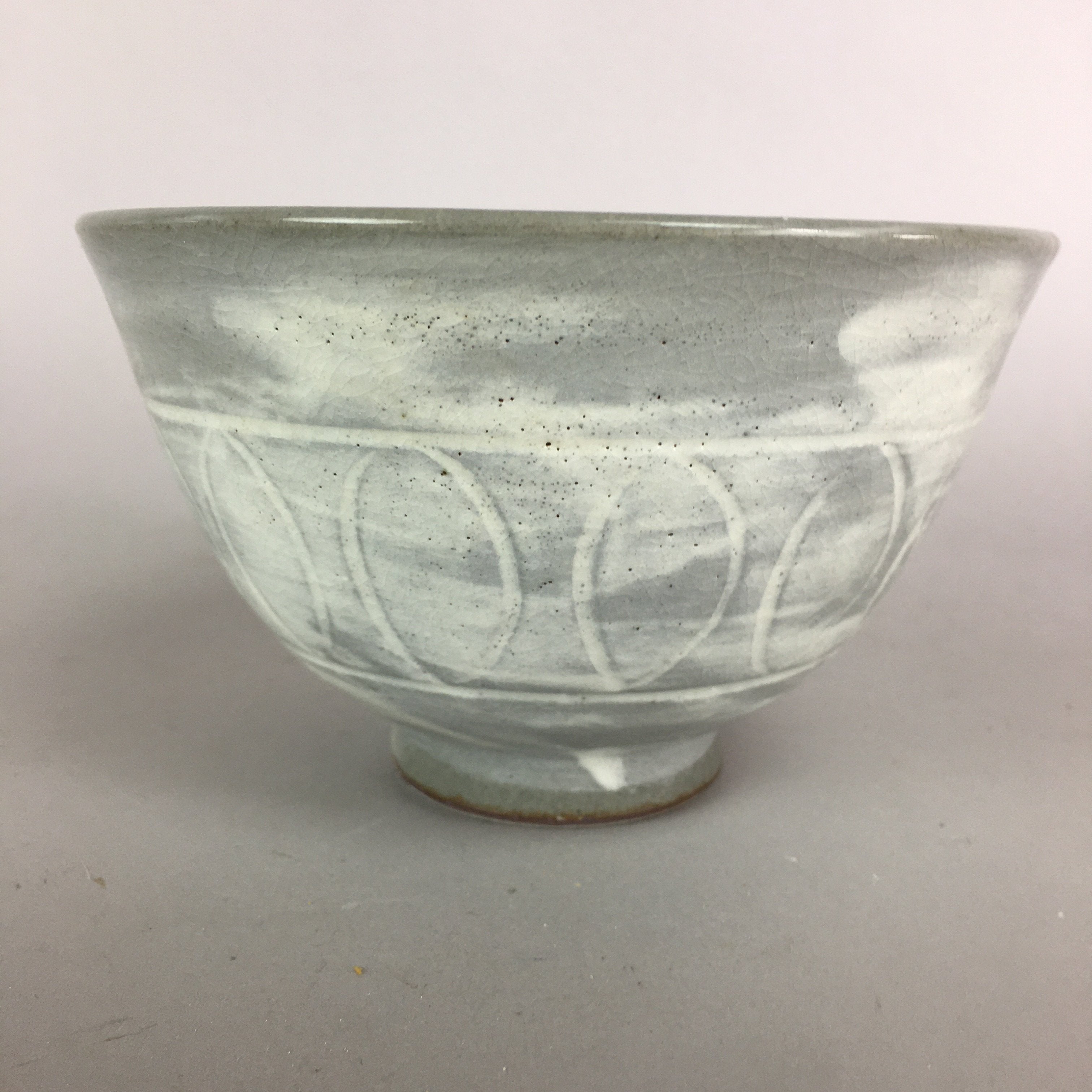 Japanese Ceramic Rice Bowl Vtg Chawan Pottery Gray White Yakimono Donburi PP492