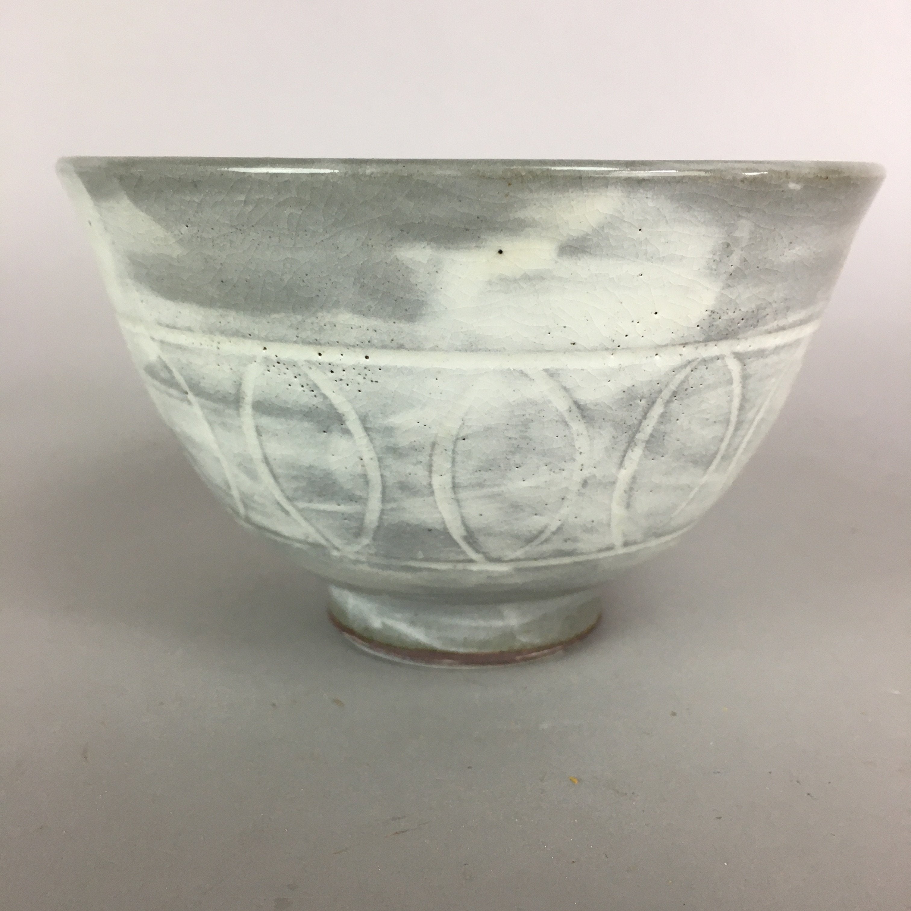 Japanese Ceramic Rice Bowl Vtg Chawan Pottery Gray White Yakimono Donburi PP492