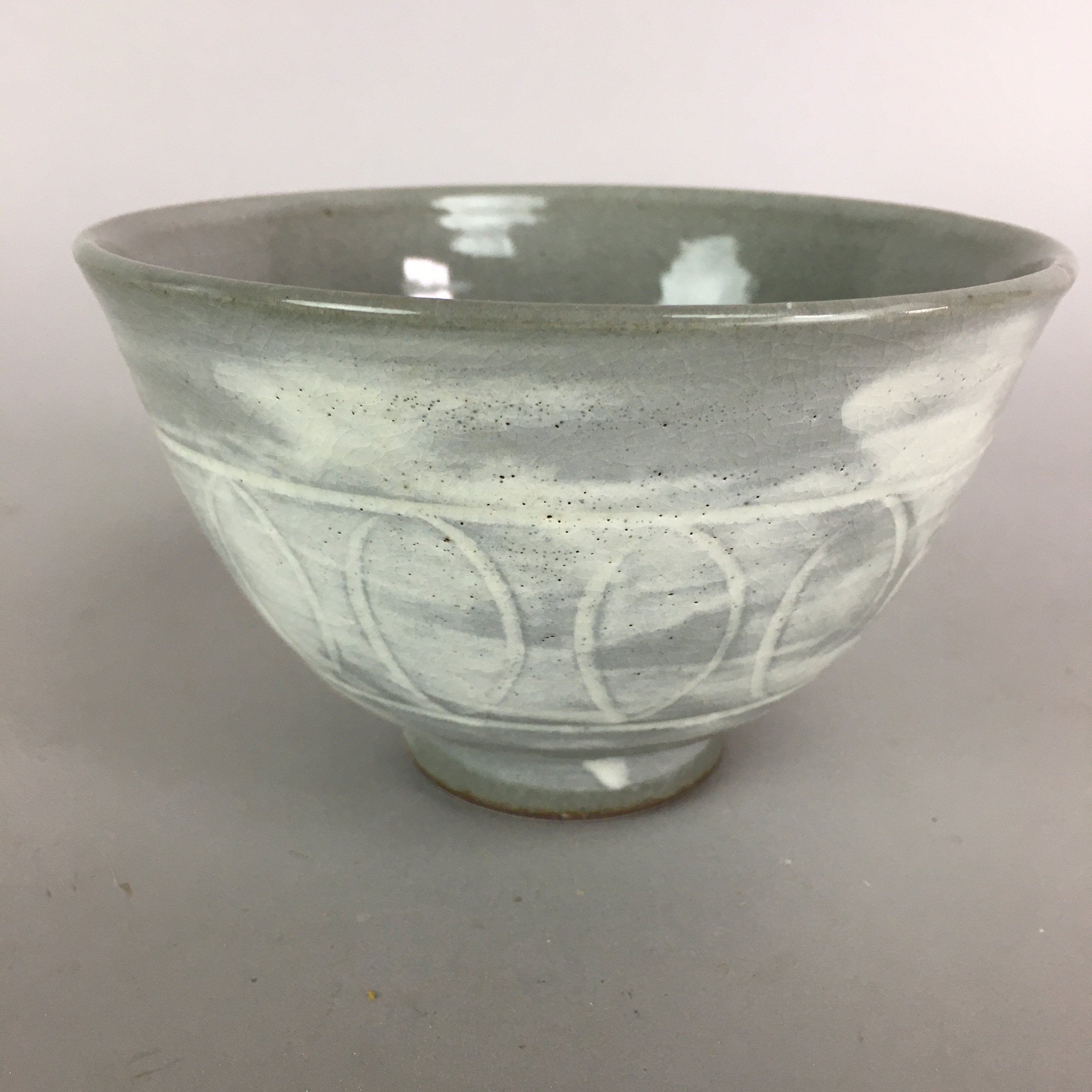 Japanese Ceramic Rice Bowl Vtg Chawan Pottery Gray White Yakimono Donburi PP492
