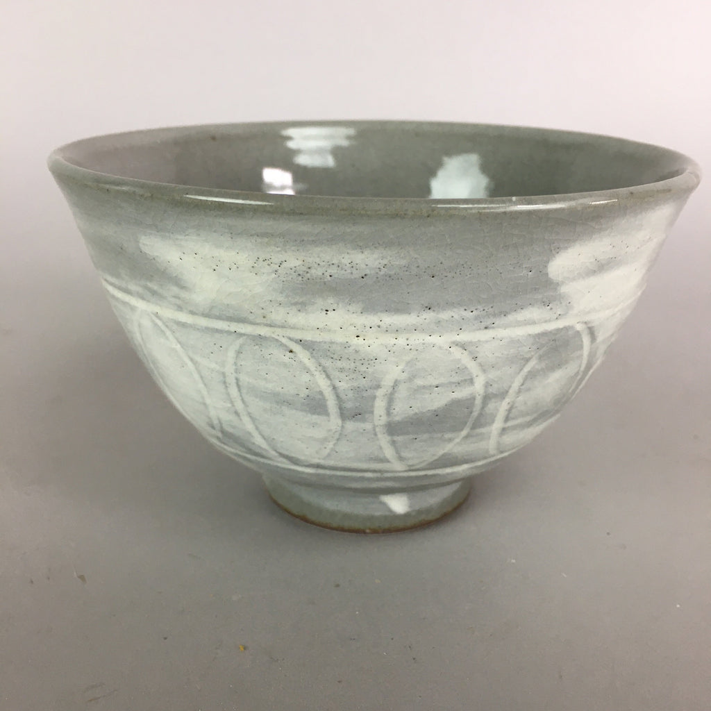 Japanese Ceramic Rice Bowl Vtg Chawan Pottery Gray White Yakimono Donburi PP492