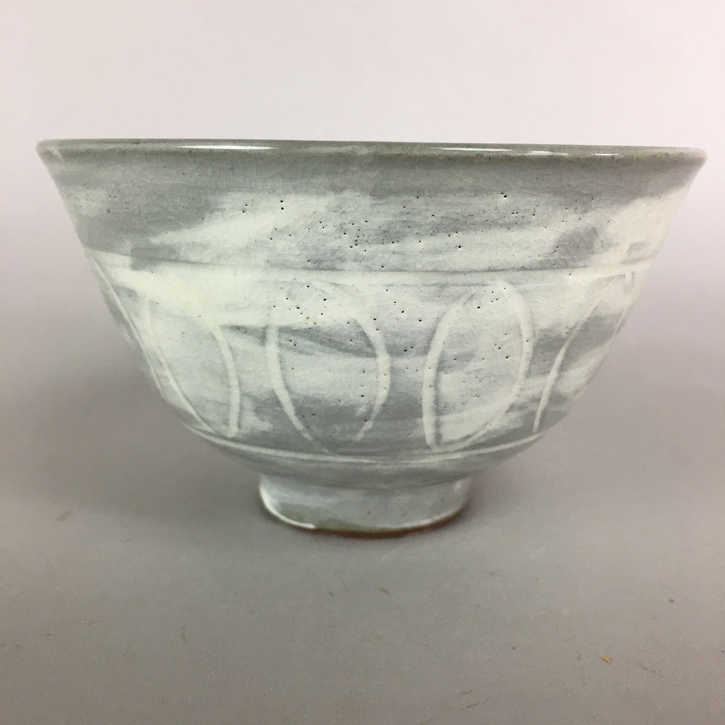 Japanese Ceramic Rice Bowl Vtg Chawan Pottery Gray White Yakimono Donburi PP493