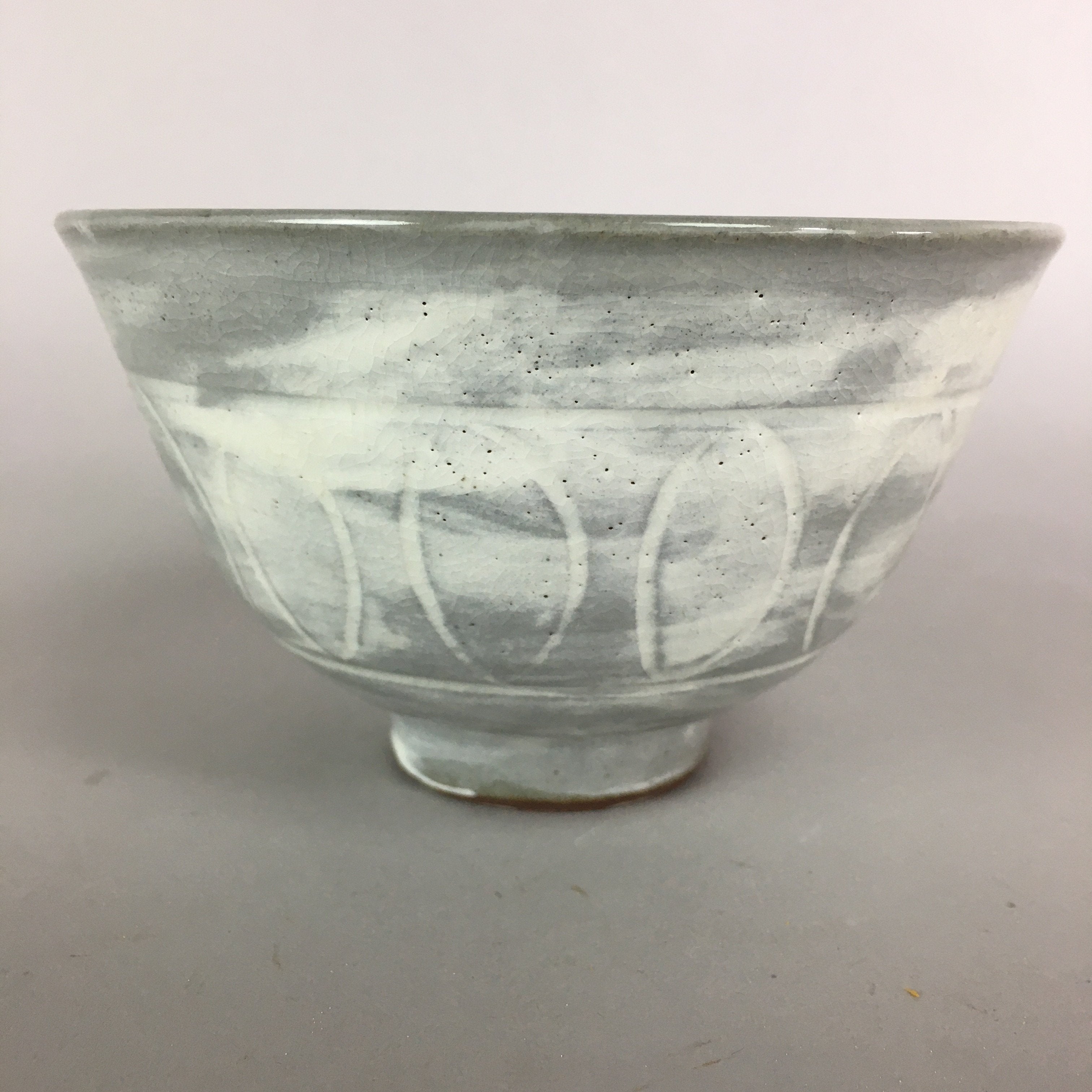 Japanese Ceramic Rice Bowl Vtg Chawan Pottery Gray White Yakimono Donburi PP493