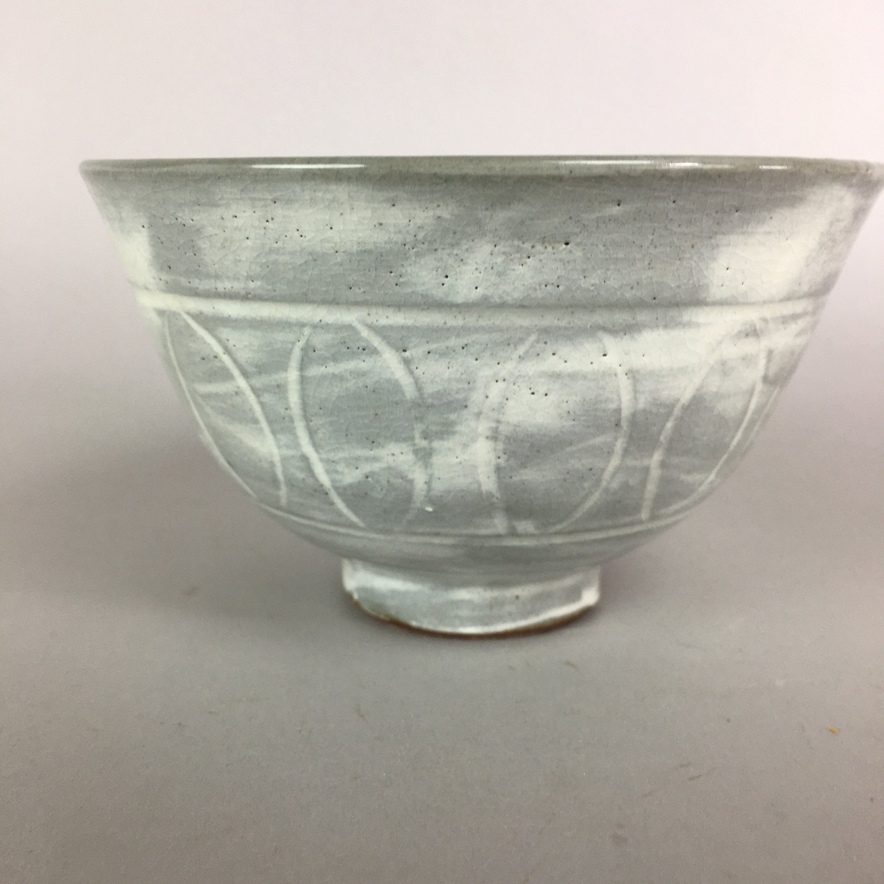 Japanese Ceramic Rice Bowl Vtg Chawan Pottery Gray White Yakimono Donburi PP493