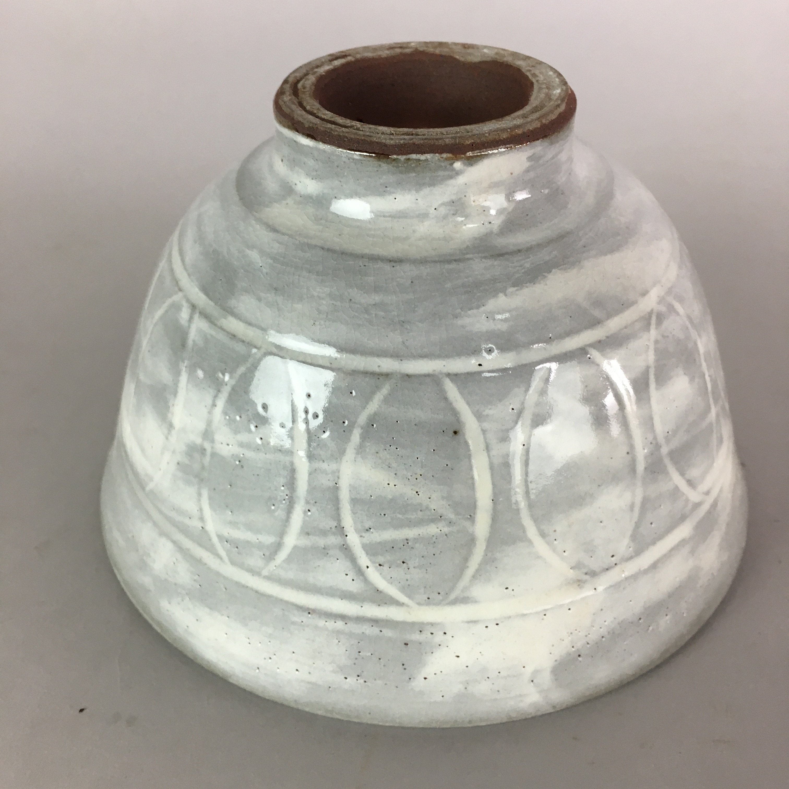Japanese Ceramic Rice Bowl Vtg Chawan Pottery Gray White Yakimono Donburi PP493
