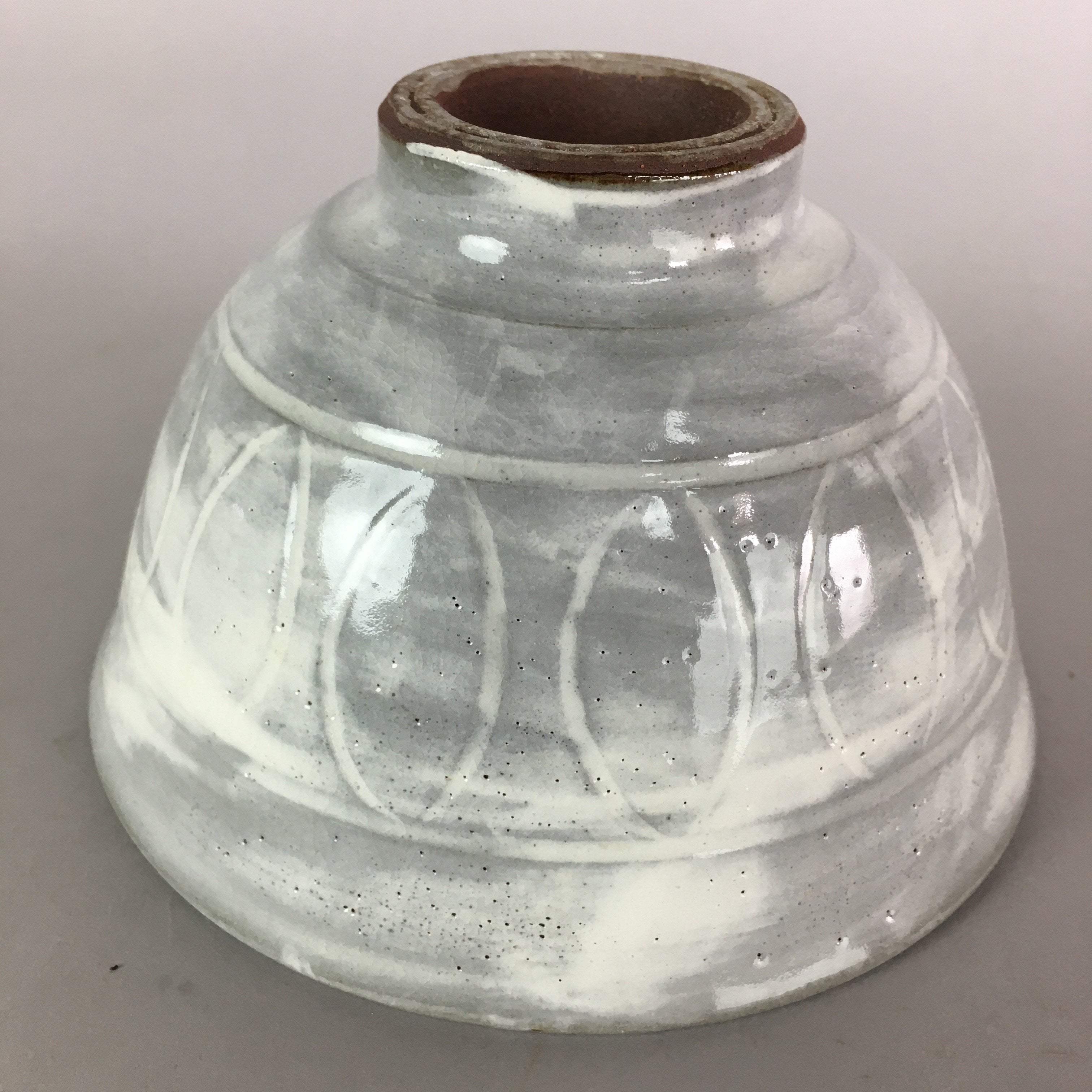 Japanese Ceramic Rice Bowl Vtg Chawan Pottery Gray White Yakimono Donburi PP493