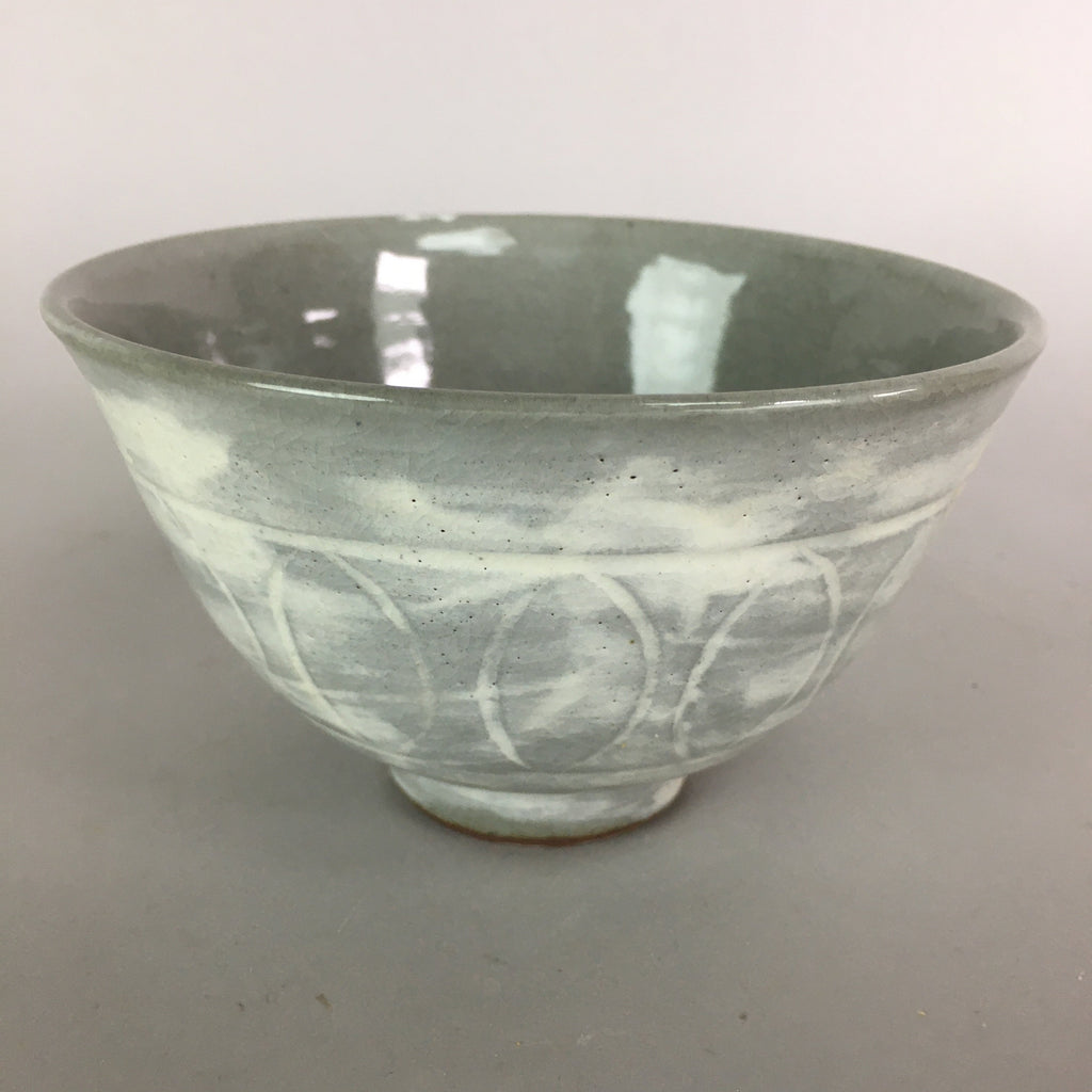 Japanese Ceramic Rice Bowl Vtg Chawan Pottery Gray White Yakimono Donburi PP493