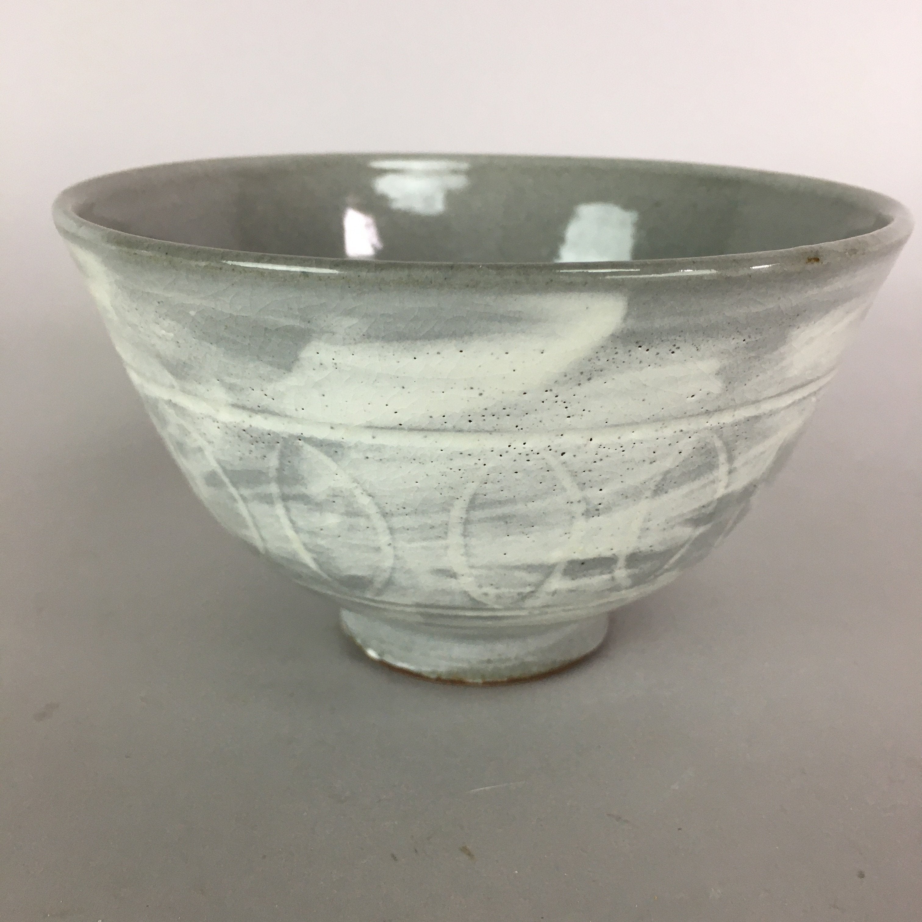 Japanese Ceramic Rice Bowl Vtg Chawan Pottery Gray White Yakimono Donburi PP494