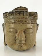 Japanese Ceramic Sake Bottle Sake Cup Set Vtg Pottery Bosatsu Head Mask TS460