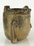 Japanese Ceramic Sake Bottle Sake Cup Set Vtg Pottery Bosatsu Head Mask TS460
