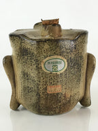 Japanese Ceramic Sake Bottle Sake Cup Set Vtg Pottery Bosatsu Head Mask TS460