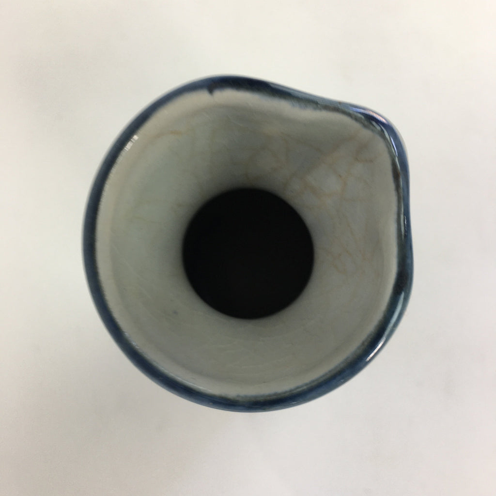 Japanese Ceramic Sake Bottle Tokkuri Vtg Pottery Blue Hand Drawn Picture TS261