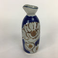 Japanese Ceramic Sake Bottle Tokkuri Vtg Pottery Blue Hand Drawn Picture TS261