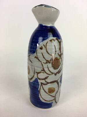 Japanese Ceramic Sake Bottle Tokkuri Vtg Pottery Blue Hand Drawn Picture TS263