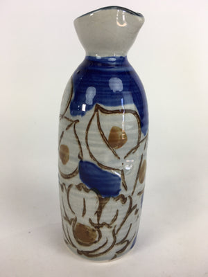 Japanese Ceramic Sake Bottle Tokkuri Vtg Pottery Blue Hand Drawn Picture TS263