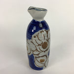 Japanese Ceramic Sake Bottle Tokkuri Vtg Pottery Blue Hand Drawn Picture TS263