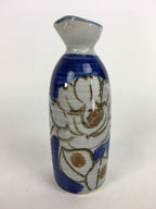 Japanese Ceramic Sake Bottle Tokkuri Vtg Pottery Blue Hand Drawn Picture TS264