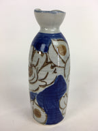 Japanese Ceramic Sake Bottle Tokkuri Vtg Pottery Blue Hand Drawn Picture TS264