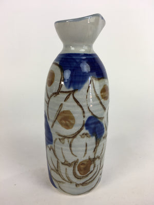 Japanese Ceramic Sake Bottle Tokkuri Vtg Pottery Blue Hand Drawn Picture TS264