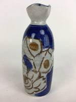 Japanese Ceramic Sake Bottle Tokkuri Vtg Pottery Blue Hand Drawn Picture TS264