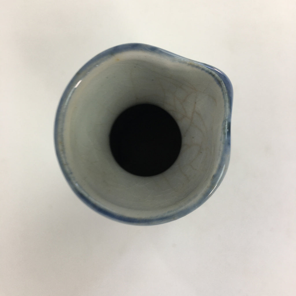 Japanese Ceramic Sake Bottle Tokkuri Vtg Pottery Blue Hand Drawn Picture TS264