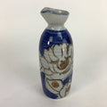 Japanese Ceramic Sake Bottle Tokkuri Vtg Pottery Blue Hand Drawn Picture TS264